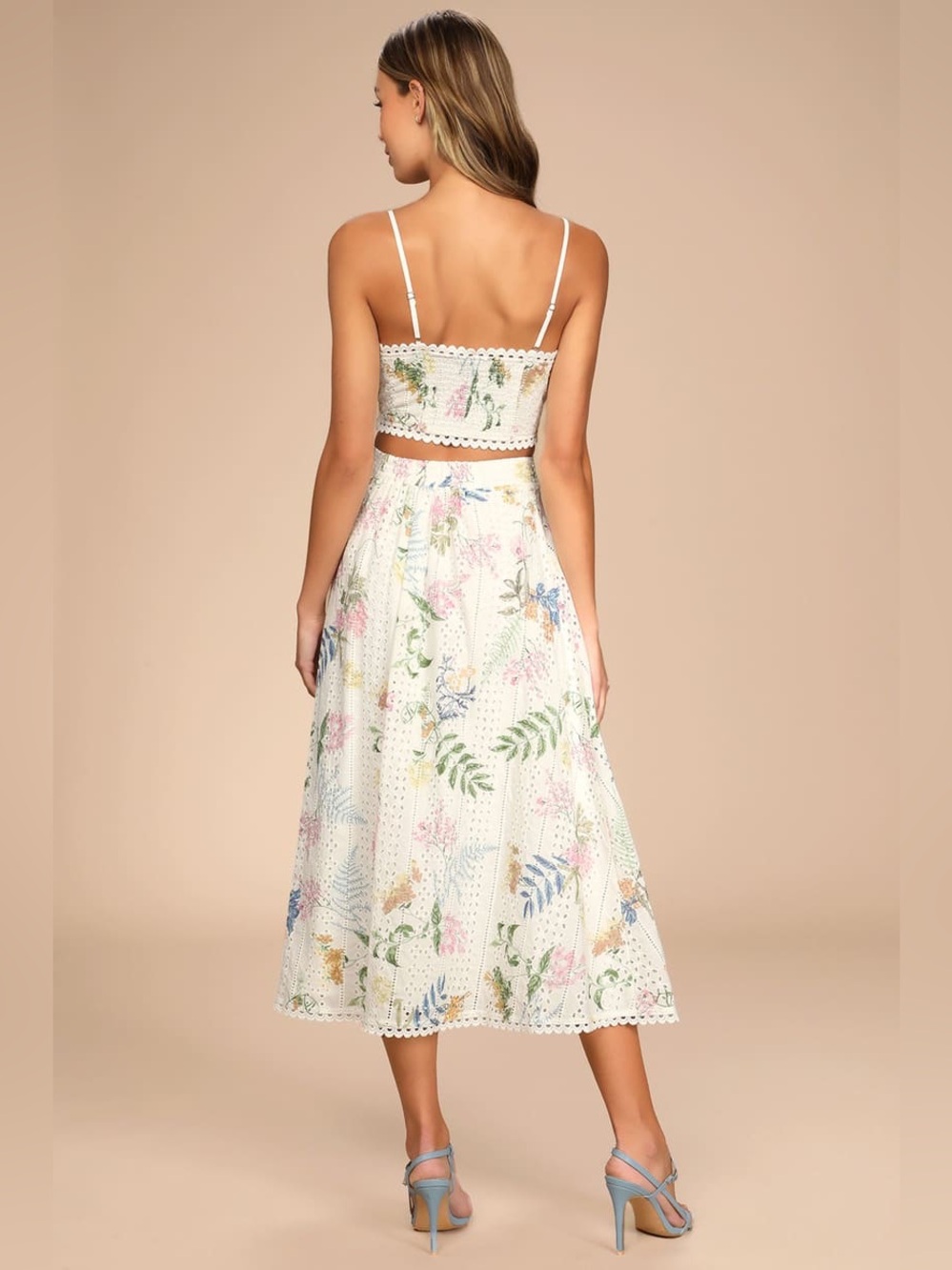NWT Lulus Sweet At Heart White Floral Embroidered Two-Piece Midi Dress Small - Picture 3 of 9